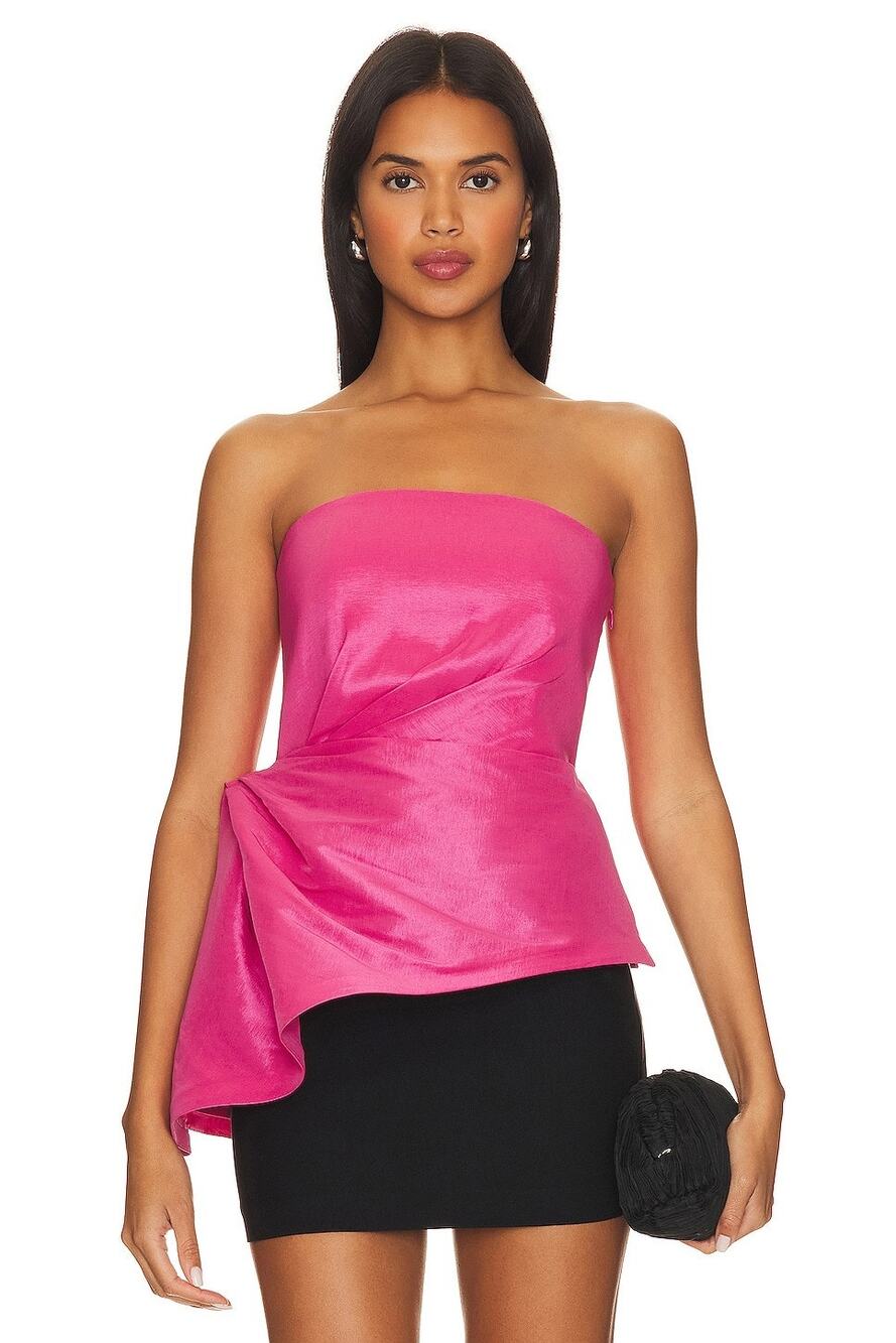 NBD Jancis Peplum Top Strapless Draped Taffeta Party Cocktail NYE Evening M